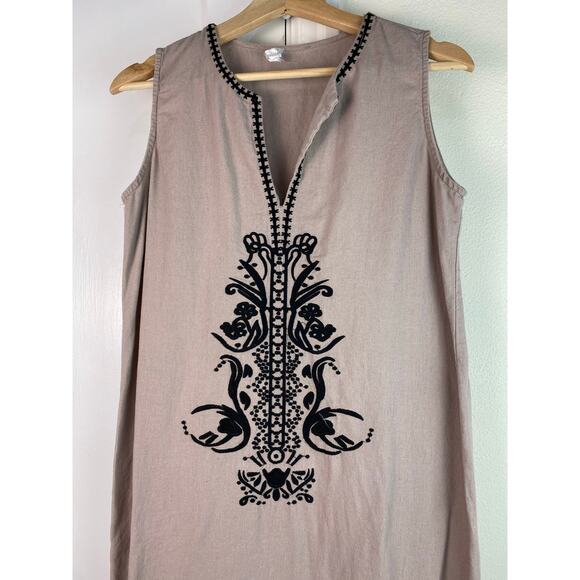 Sigrid Olsen Women's Size S Sand Gray Black Embroidered Boho Maxi Shift Dress - Picture 2 of 7